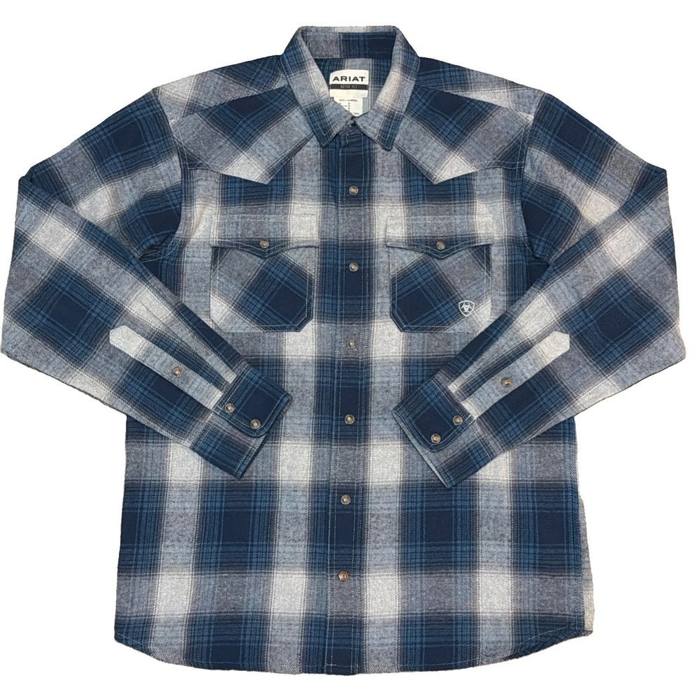 Ariat Halston Retro Fit Flannel Shirt Mens Med Plaid Pearl Snap Western Cowboy